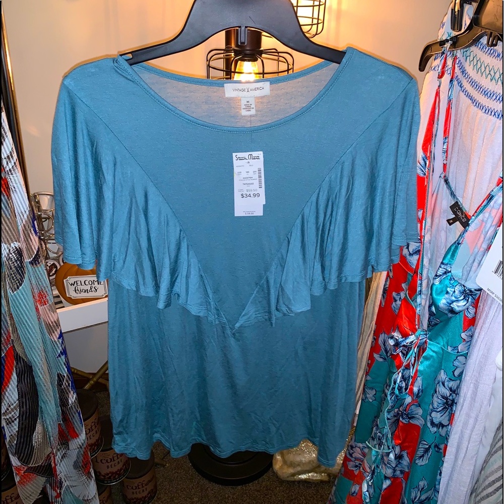 NEW RUFFLED BLUE SHIRT